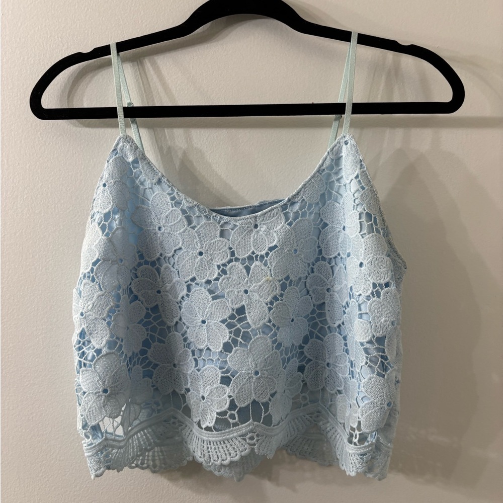 Forever 21 Sky Blue Floral Lace Top
